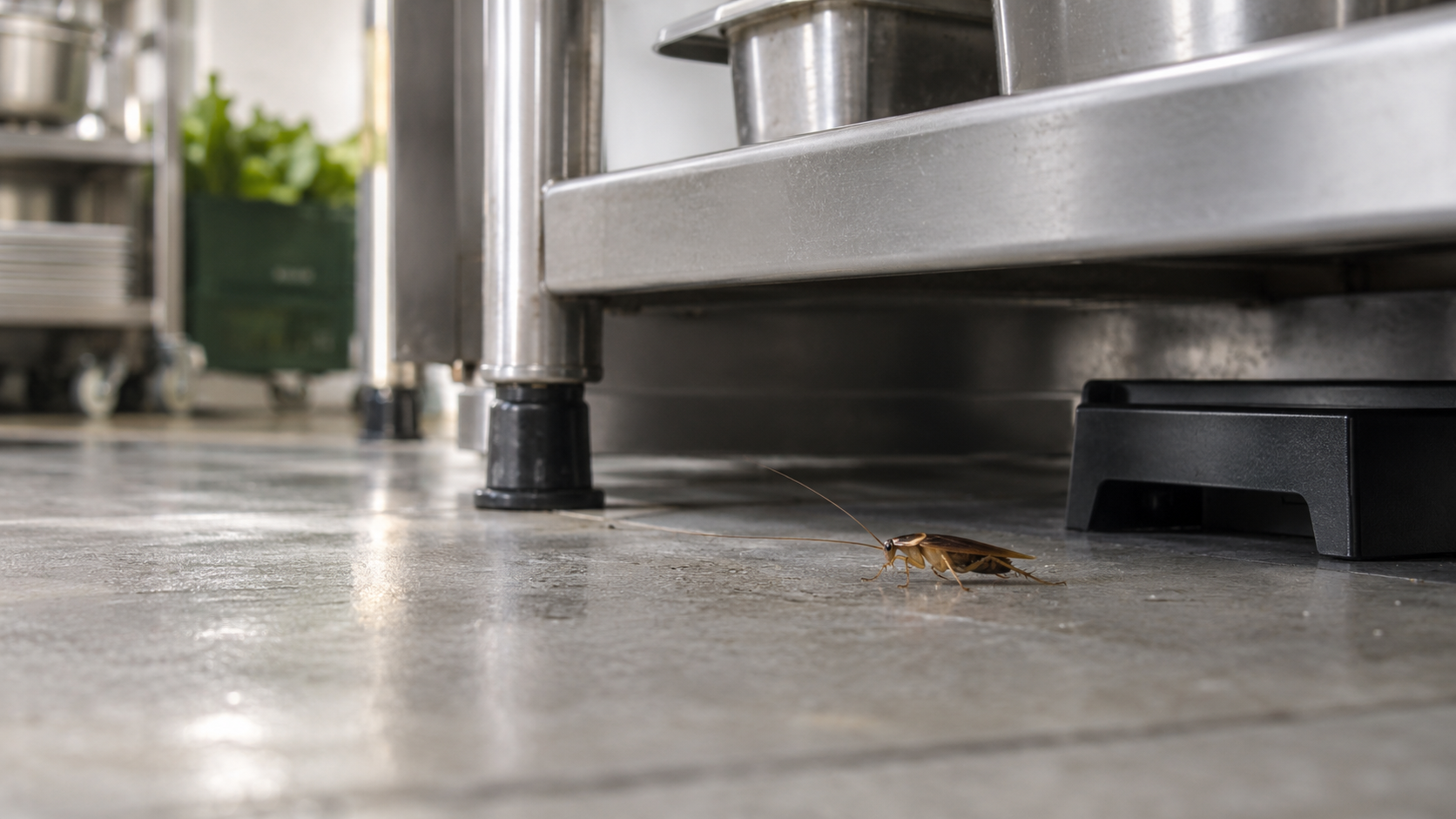Cockroach beneath commercial kitchen equipment